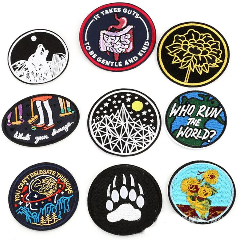 Circular Black White Patchwork Embroidered Patch For Clothing Iron On Patches Embroidery Badeges DIY Coat Shoes Accessories | Дом и сад