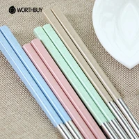 worthbuy 4 pairs chinese chopsticks set 188 stainless steel chopsticks with wheat straw handle food sticks for sushi hashi