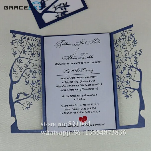 50 шт. бесплатная доставка лазерная резка дизайн в сложенном виде RSVP сохранение