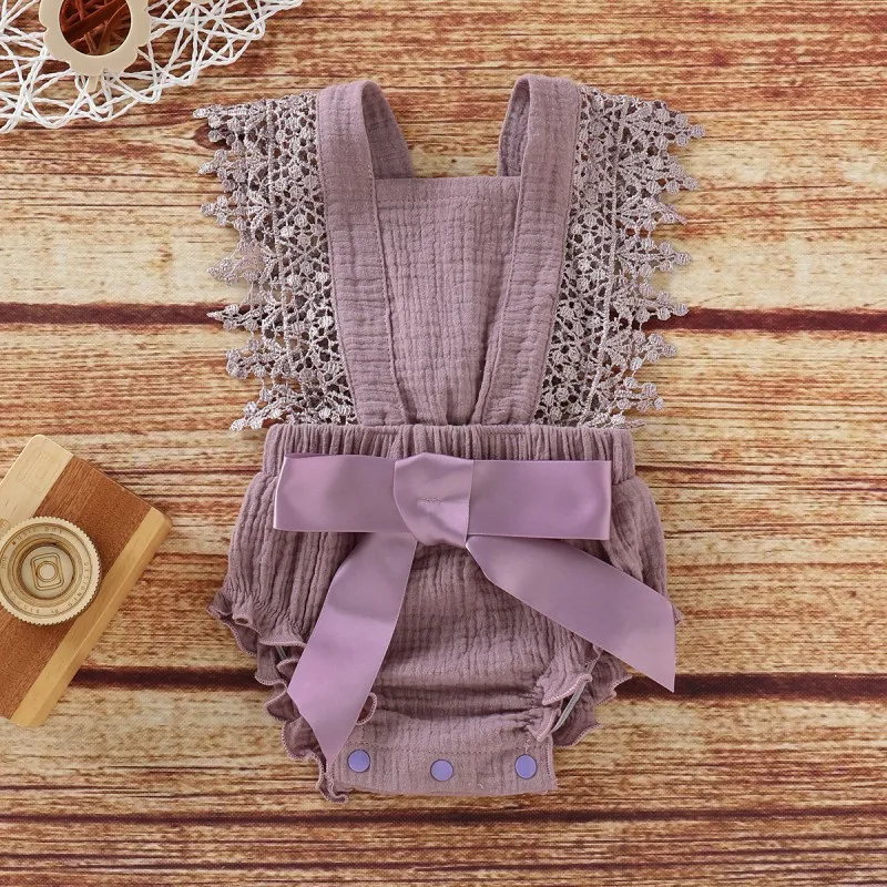 

New Summer Newborn Baby Girls Sleeveless Lace Bow Bodysuit Cotton One-Piece Jumpsuit