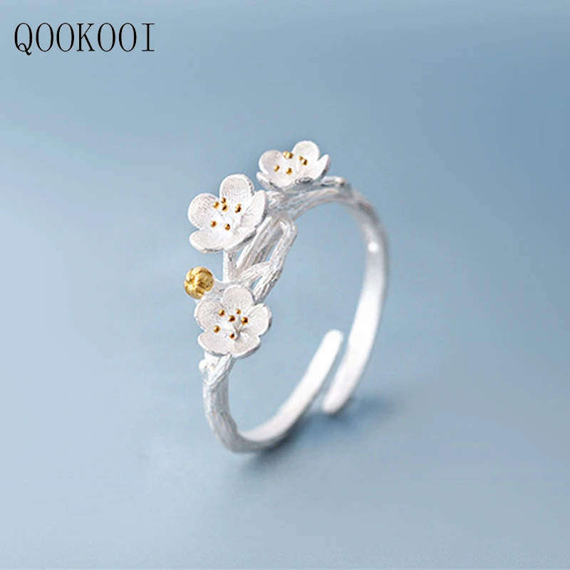 QOOKOO я Cherry Blossom филиал цветок кольца для Для женщин Регулируемый Мода Серебряное