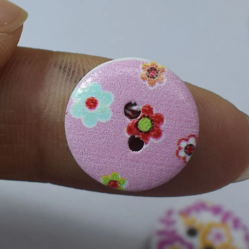 100 шт деревянные круглые Пуговицы Красочные детские розовые пуговица из