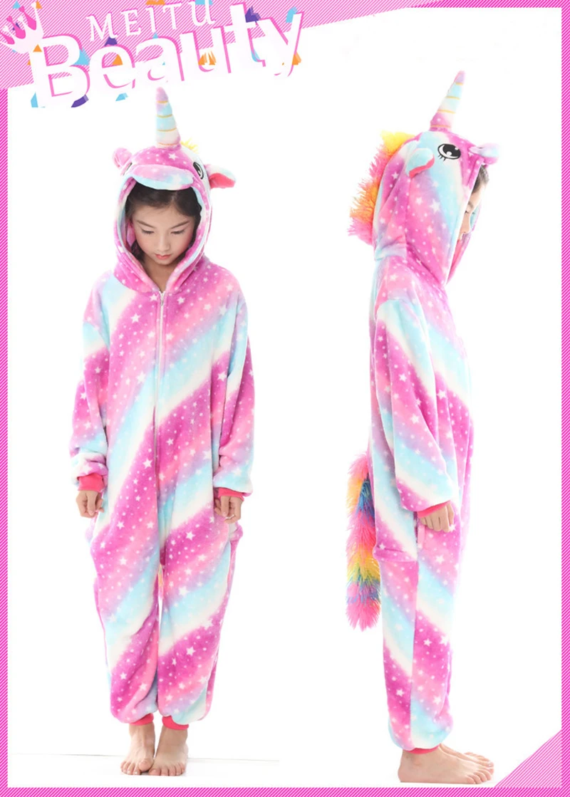 Kigurumi Onesie/Детские пижамы с пандой; детские комбинезоны единорог с рисунками животных; зимняя одежда для сна для мальчиков и девочек; детская пижама