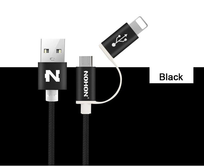 NOHON 2 в 1 Micro 8pin USB кабель для зарядки iPhone 8 7 6 6S Plus 5S iOS 10 9 samsung LG htc Кабели USB для мобильных телефонов - Цвет: Black