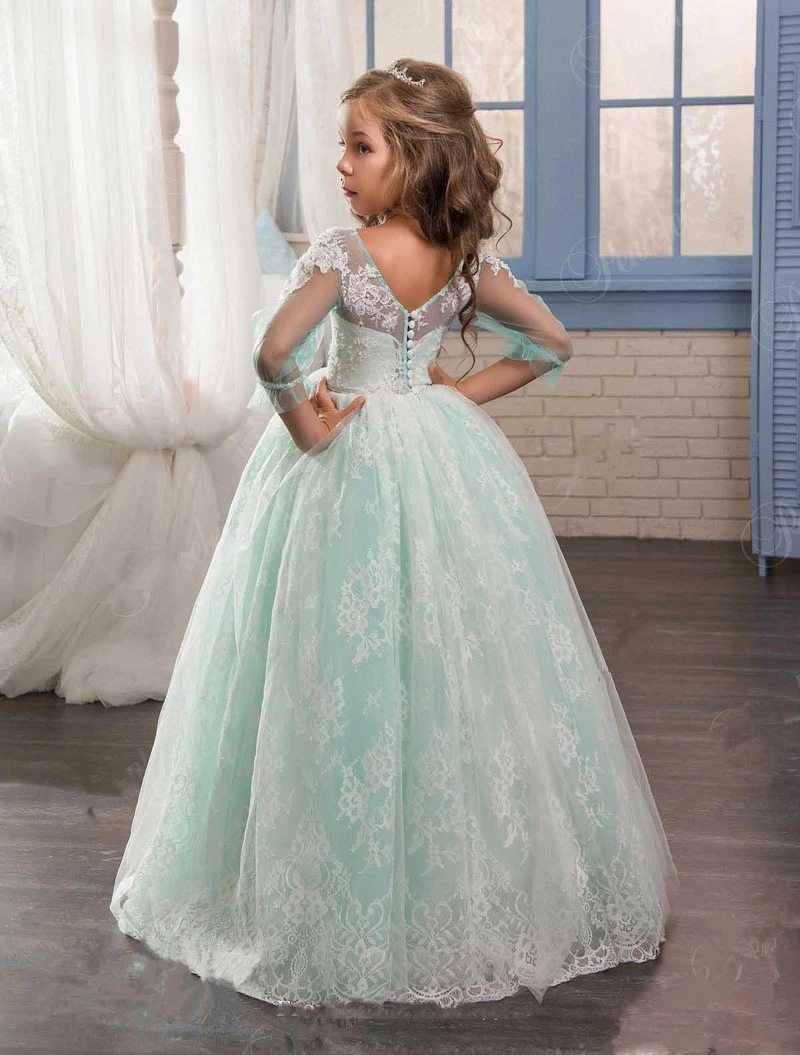 2018 Romantic Mint Green Tulle Flower Girl Dress for Weddings Party First Communion Kids Princess Pageant Gown | Детская одежда и