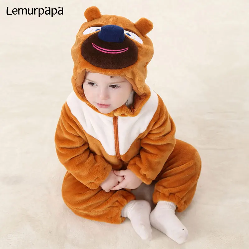 Детская одежда с животными Kugurumi супер герой комбинезон 0-3 лет одежда для малышей с героями мультфильмов для мальчиков и девочек Комбинезон на молнии фланель теплая дутая куртка для младенцев Kawaii костюм - Цвет: bear