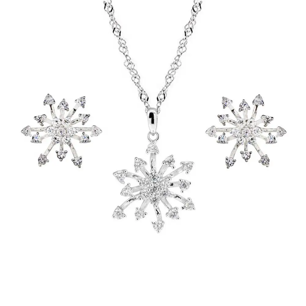Стерлинговое Серебро Круглый Кубический циркониевая Снежинка Кулон ожерелье 18