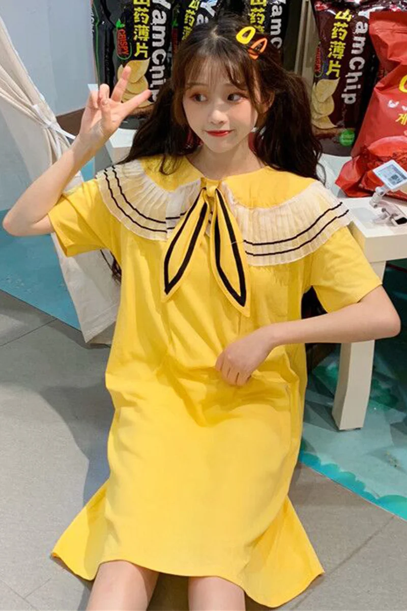 Новинка лета 2019 модное Повседневное платье с воротником Питера Пэна в японском