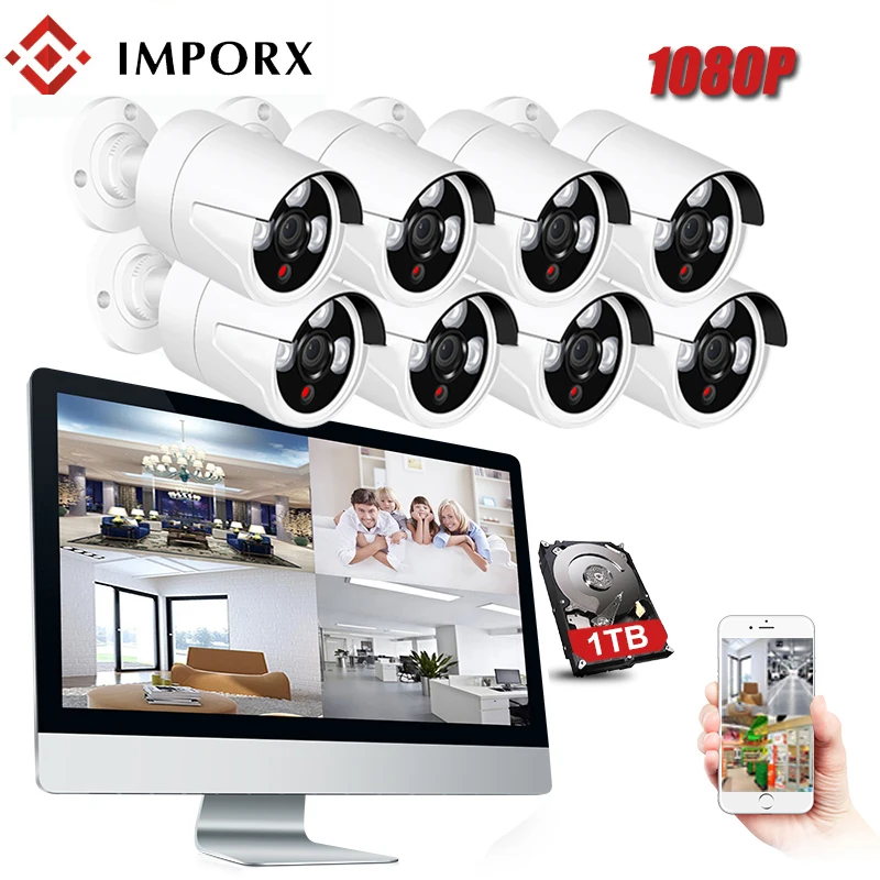IMPORX 1080P NVR комплект 8CH камера 2MP Беспроводная CCTV система безопасности с 13 &quotЖК