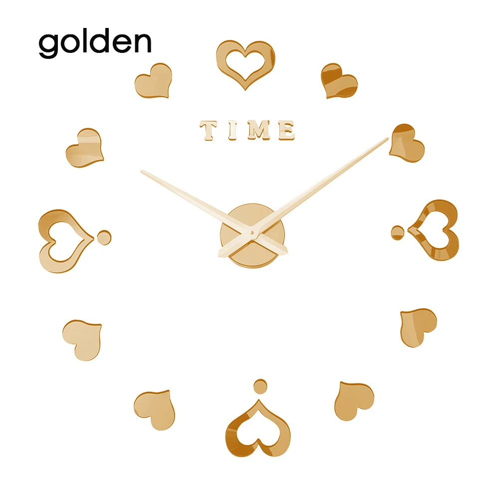 wall clock golden Стена с сердечками часы светящиеся кварцевые современный дизайн модные часы люминова 3d настоящий большой бросился зеркало стикер DIY - Цвет: wall clock golden