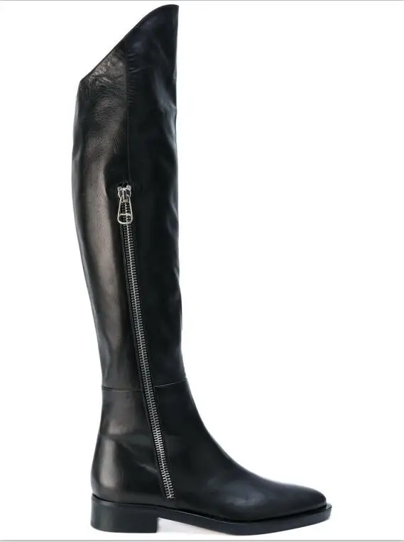 2019 New European Black Genuine Men Over-the-knee Boots Pointed Toe Zip Autumn/Winter Western High |