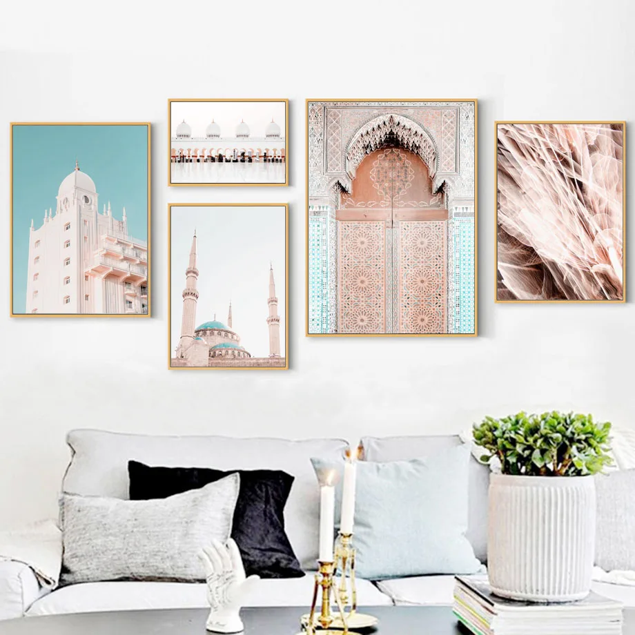 

Morocco Door Dome Mosque Quotes Wall Art Canvas Painting Nordic Posters And Prints Landscape Wall Pictures For Living Room Decor