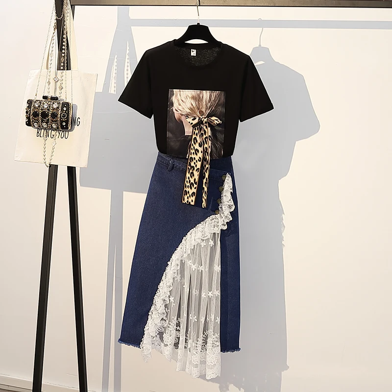 HAMALIEL/Летняя футболка большого размера Комплект из 2 предметов Женские черные