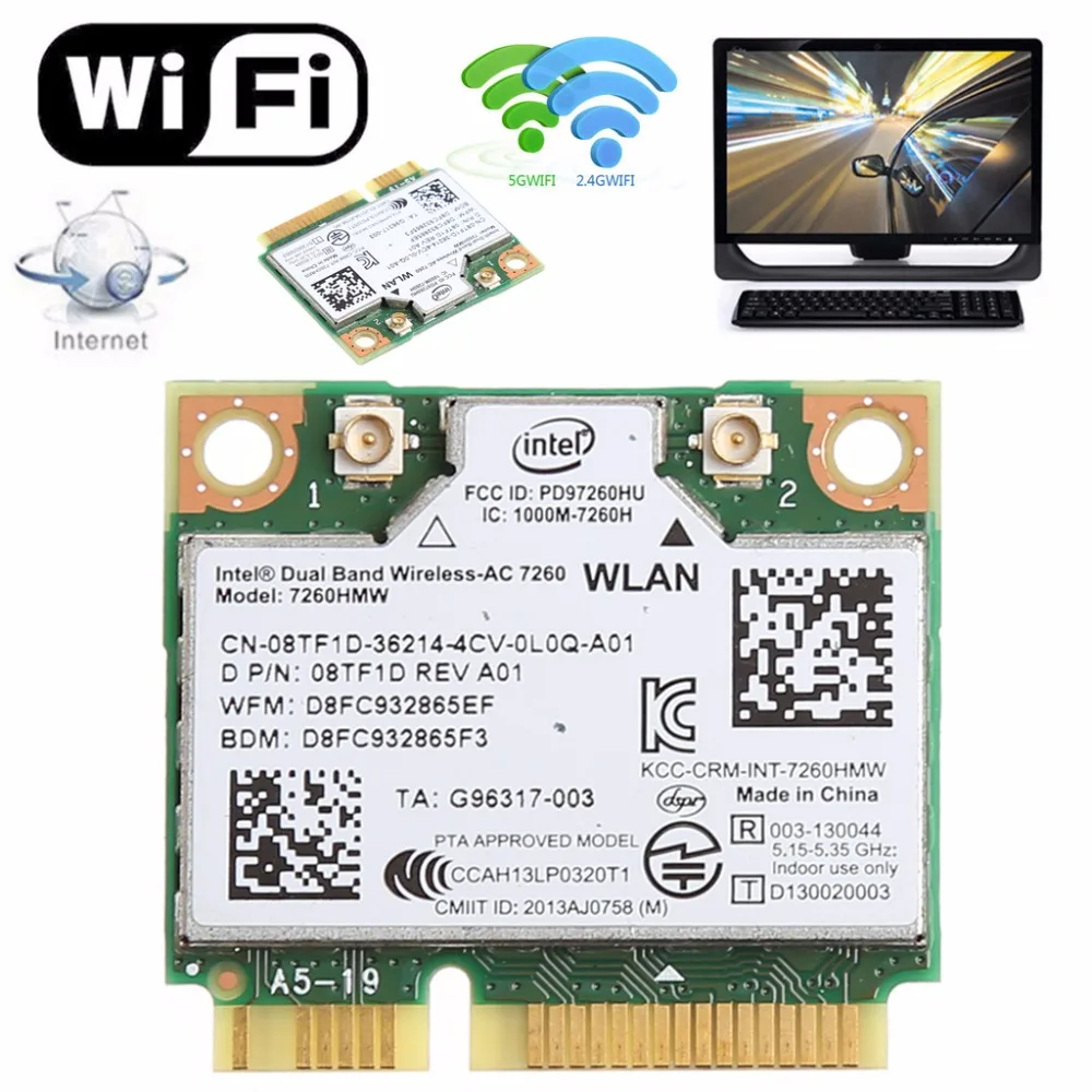 Двухдиапазонная мини карта PCI Express для Intel 876 AC DELL 7260HMW Bluetooth V4.0 Wi Fi 7260 м 2 4 + с