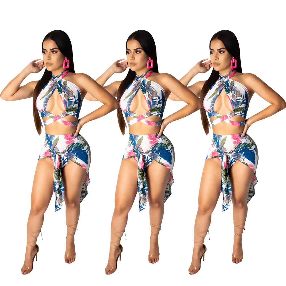 Женское сексуальное пляжное ажурное платье с лямкой на шее allнизоzo комплект из 2