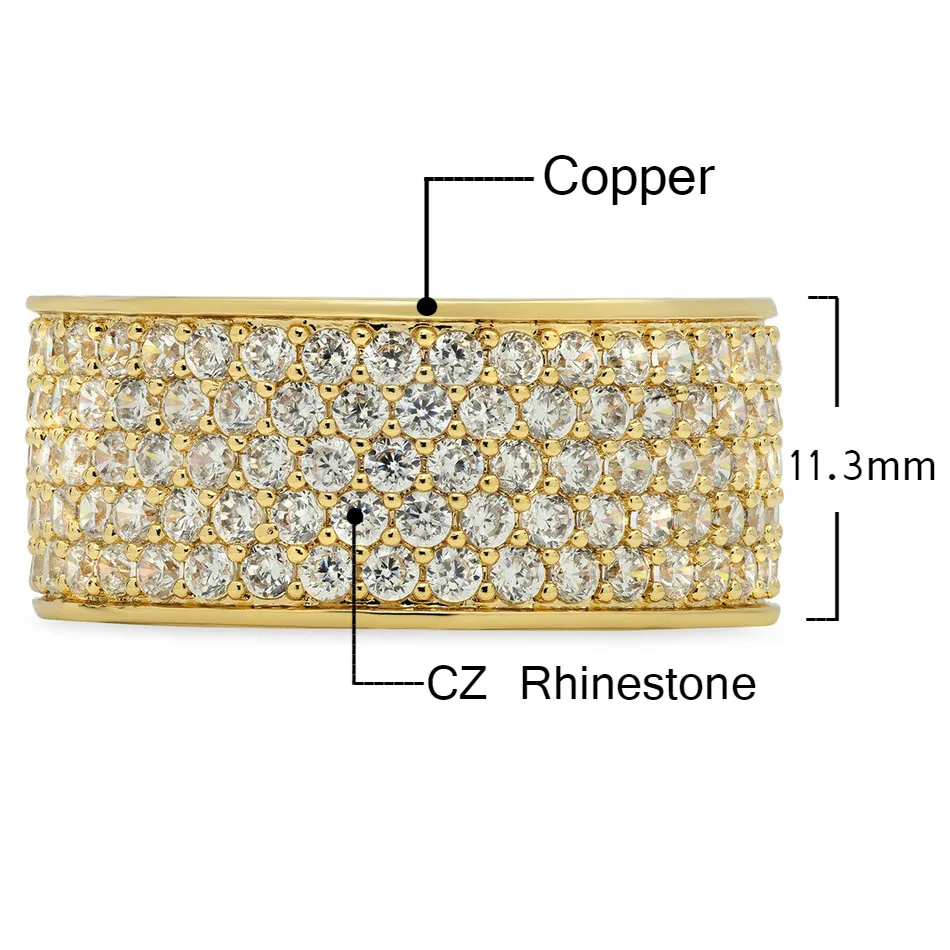 UWIN Shiny! Мужское кольцо в стиле хип хоп с фианитом золотого цвета сверкающие