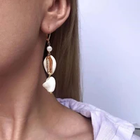 2020 new sea shell pearl dangle earrings for women gold color round geometric drop shell earrings summer beach ashion jewelry