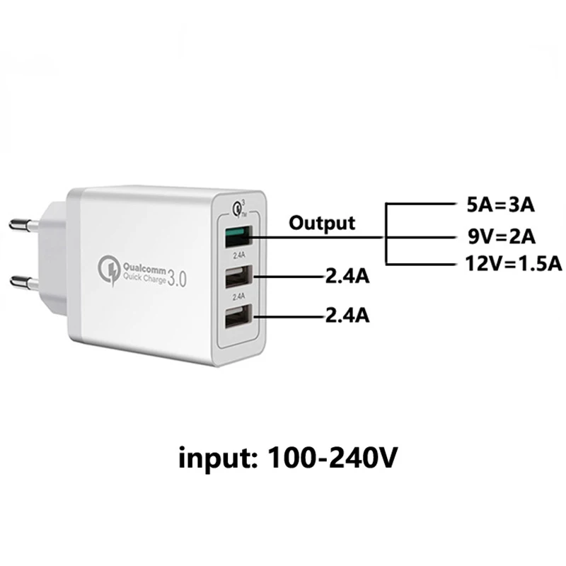 3 Порты Быстрый Зарядное устройство QC 0 30 W USB для iphone 7 8 ipad samsung S8 huawei Xiaomi быстро QC3.0