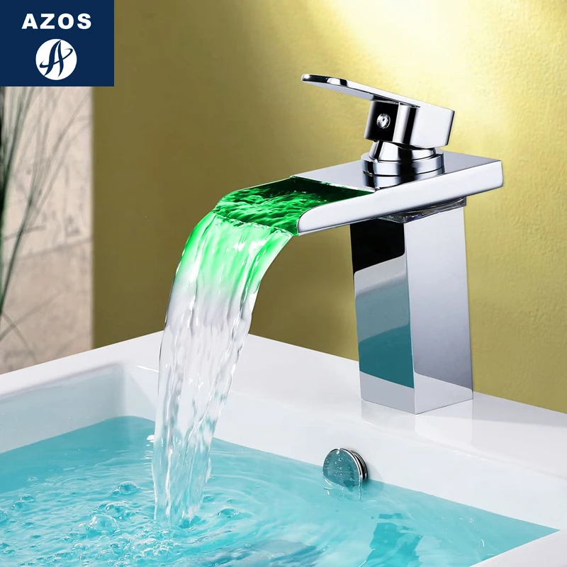 Azos Водопад LED кран обесцвечивание умывальник латунь хром переключатель холодной