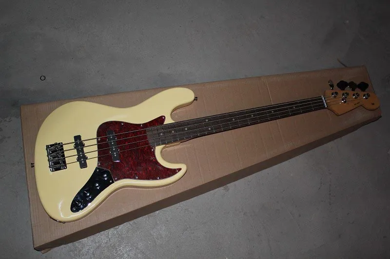 Роскошный на заказ 4 струны кленовый гриф F JAZZ Bass Винтаж с активными звукоснимателями кремовый желтый электрический бас-гитара-15-9 - Цвет: Многоцветный
