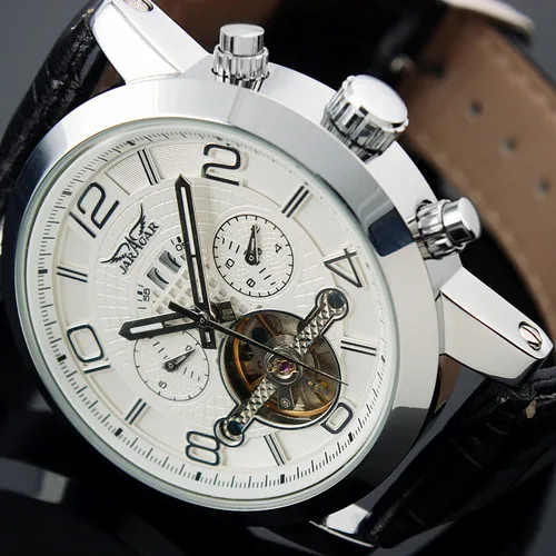 Роскошный черный циферблат Авто 6 Hands Date Day Tourbillion Аналоговый браслет из