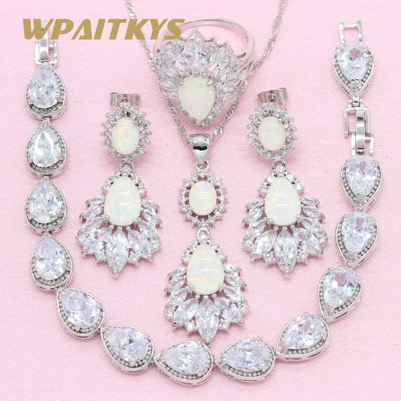 Комплект из колье серёг кольца и браслета с белым опалом | Украшения аксессуары