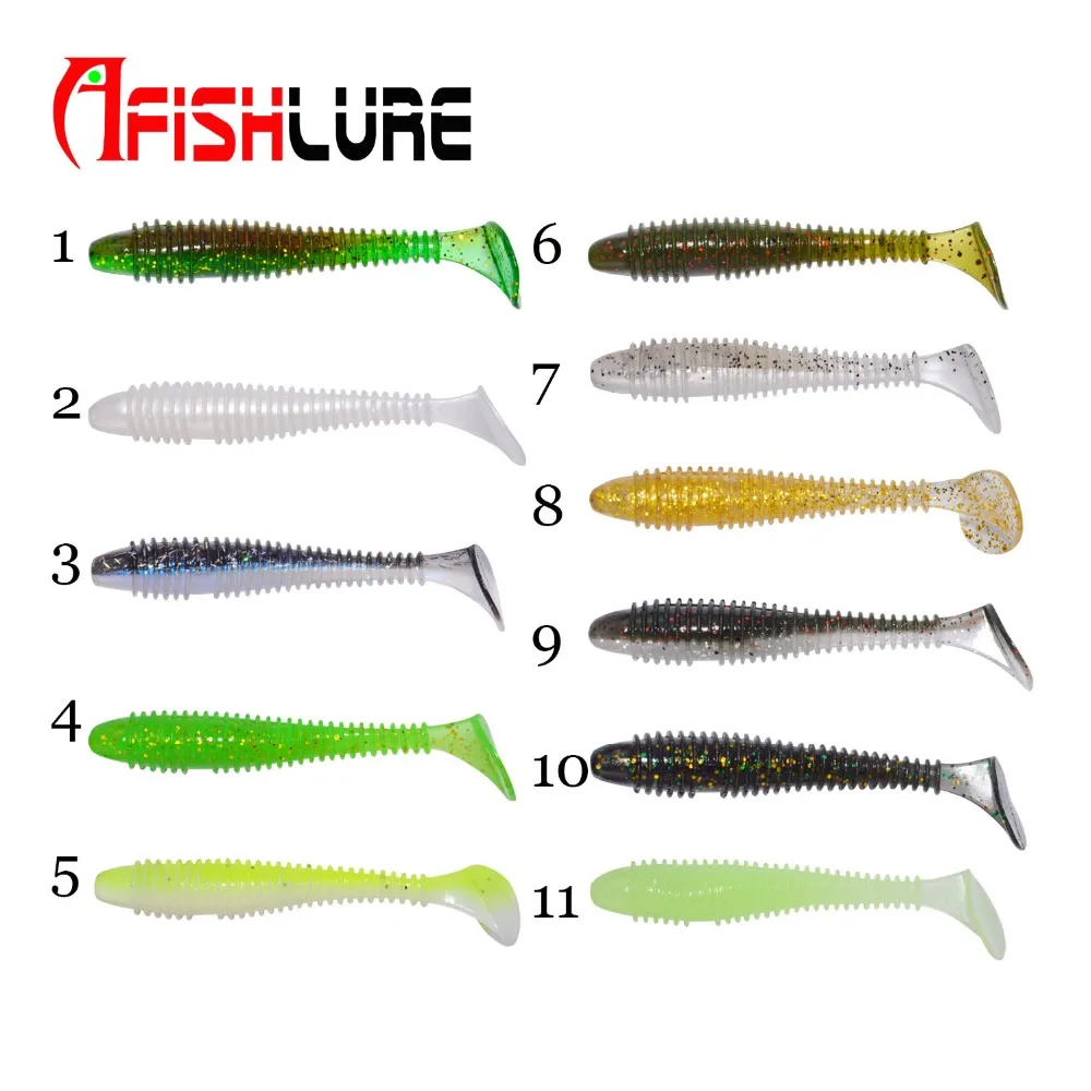 Afishlure винт Т хвост мягкий червь 70 мм/2,9 г Maggot пластиковые рыболовные приманки плавающие черви искусственные приманки Pesca 12 шт./лот Grubs