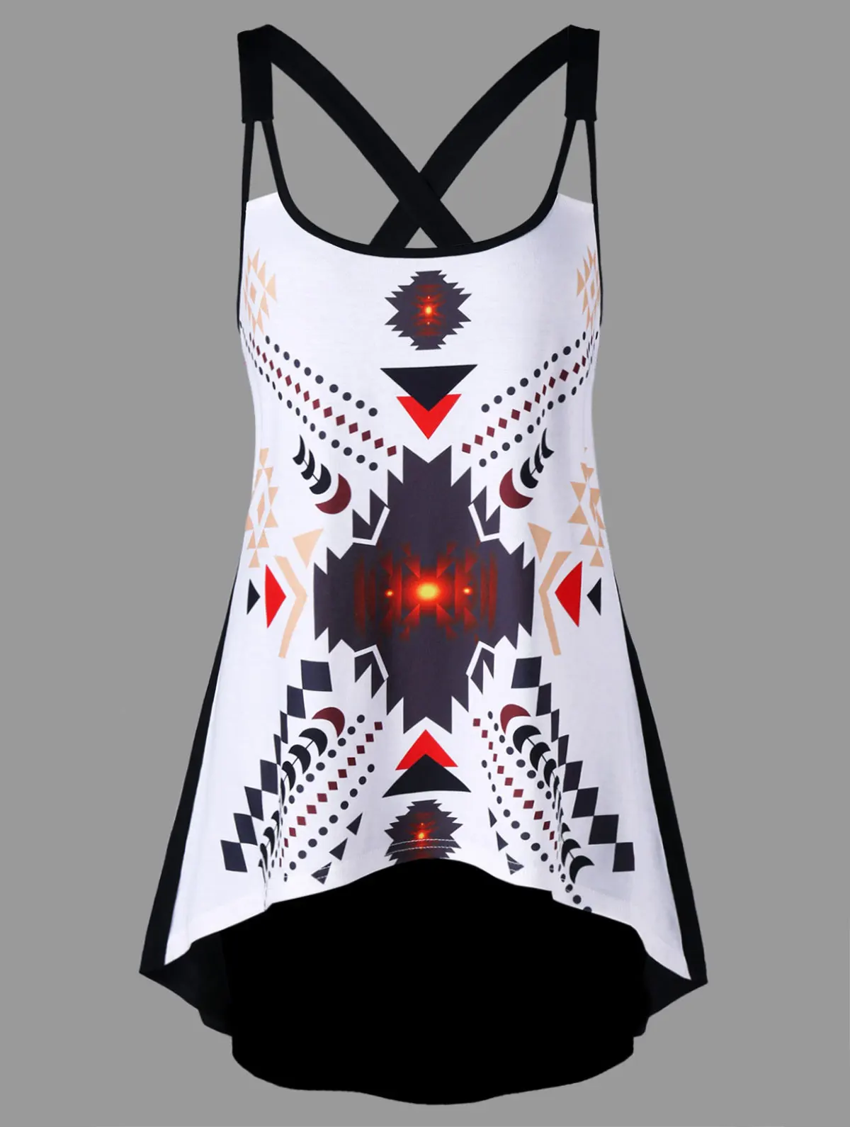 Женский ассиметричный топ с геометрическим принтом размеры до 5XL|casual tanks|tank top