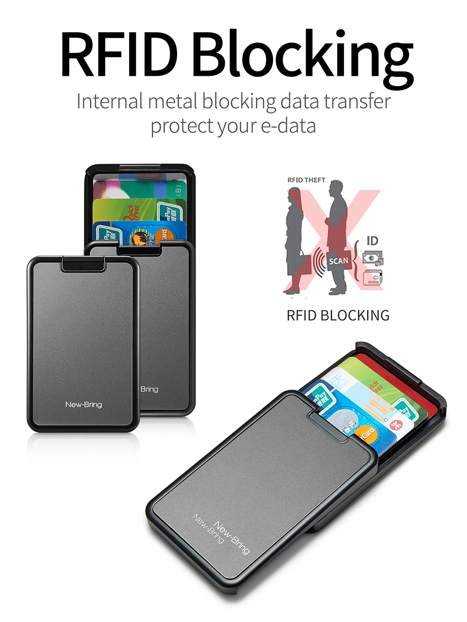 NewBring держатель для карт слайд кошелек RFID Блокировка металлический для мужчин женщин мужской женский чехол для карт кошелек