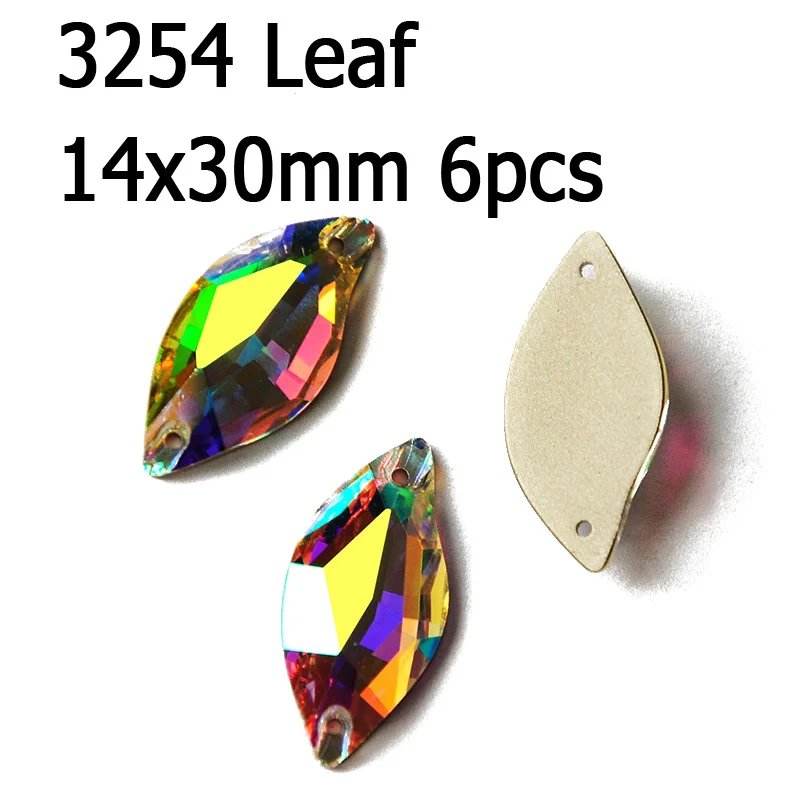 Leaf 14x30mm 6pcs Кристалл AB пришить стразы различные Стразы радужные бусины Стразы для шитья ювелирных изделий платье гимнастика украшения одежды - Цвет: Leaf 14x30mm 6pcs