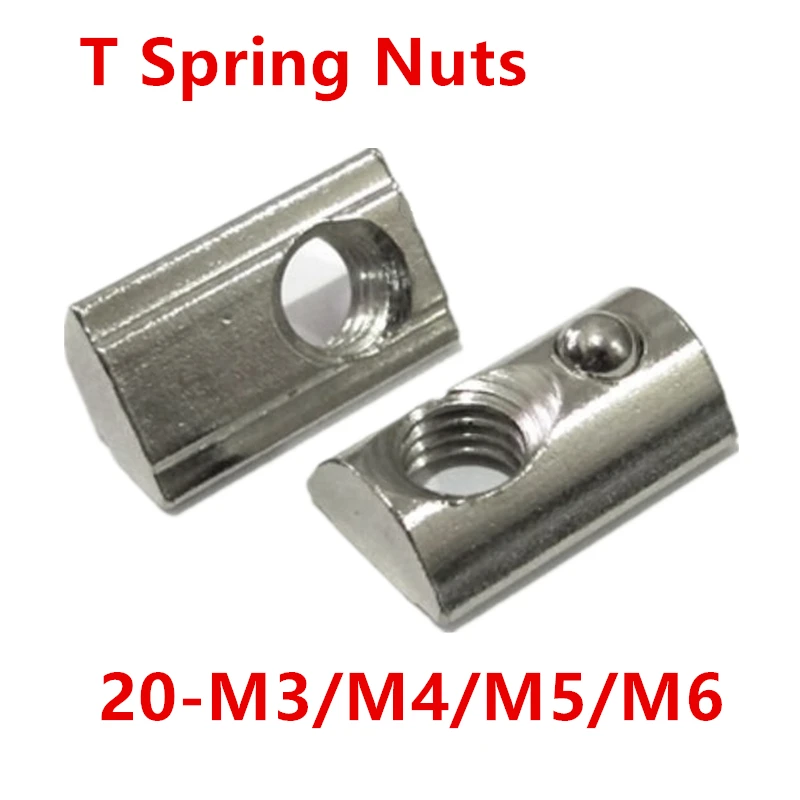20pcs M3 M4 M5 M6 рулон T пружинная гайка для 2020 серии слот 6 мм алюминиевый профиль