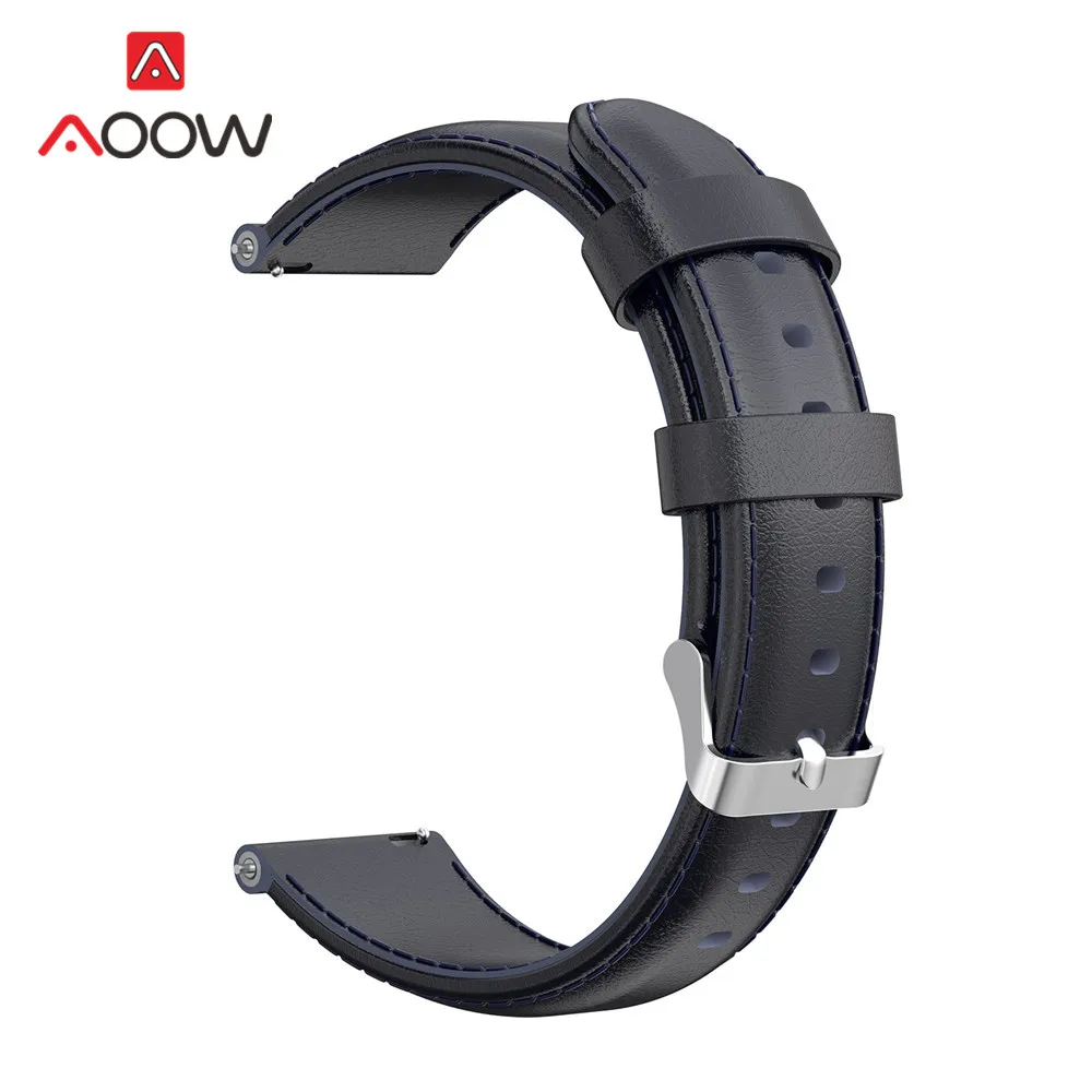 Navy blue 20 мм 22 мм ремешок из натуральной коровьей кожи для samsung Galaxy Watch Active 42 мм 46 мм huawei GT Amazfit bip быстросъемный браслет - Цвет ремешка: Navy blue
