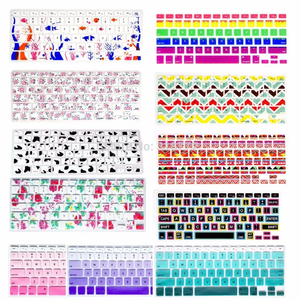 Силиконовая наклейка с цветами радужная клавиатура чехол защита кожи для Apple Mac