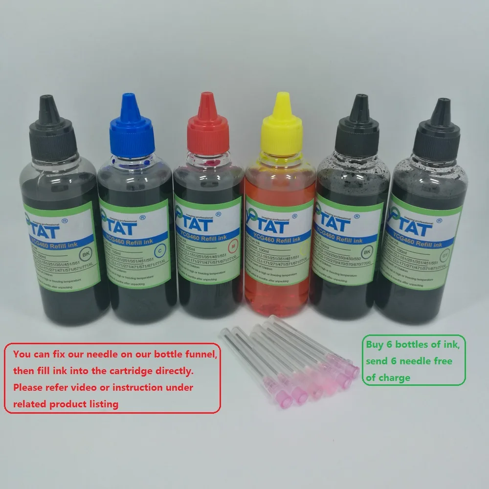 YOTAT 6 шт. * 100 мл чернила для краски Canon PGI-470 CLI-471 PGI-570 CLI-571 PGI-670 CLI-671 PGI-450 CLI-451 |