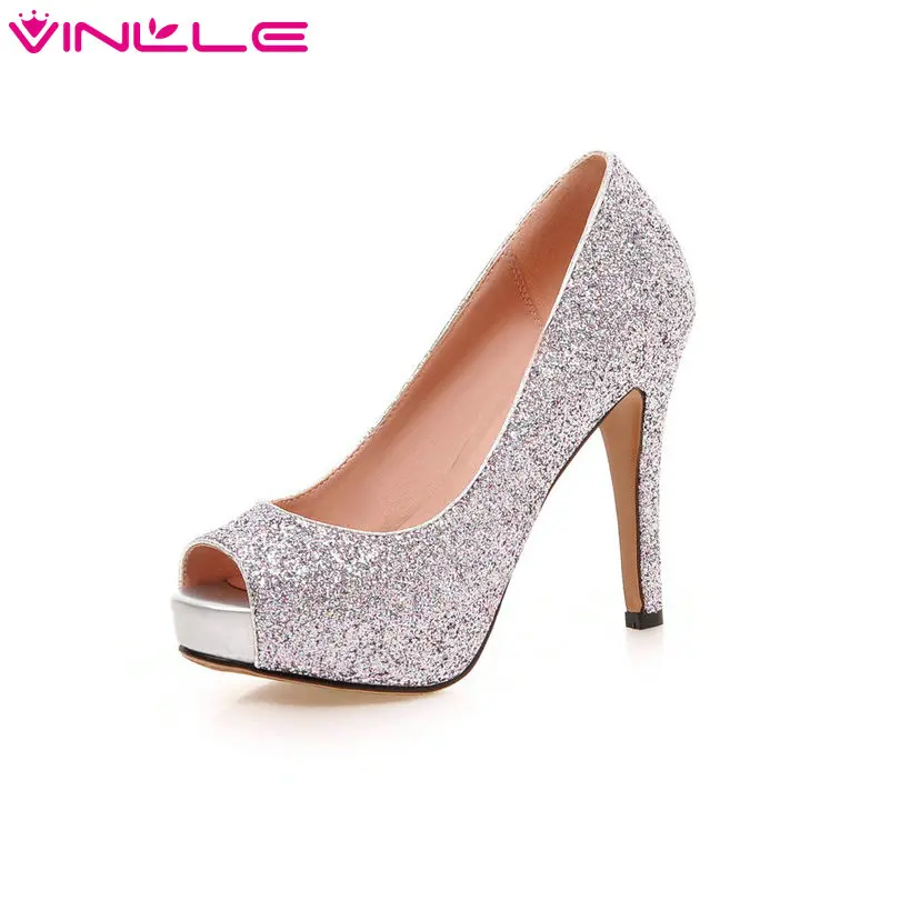 Блестящие женские вечерние туфли лодочки на тонком высоком каблуке с открытым