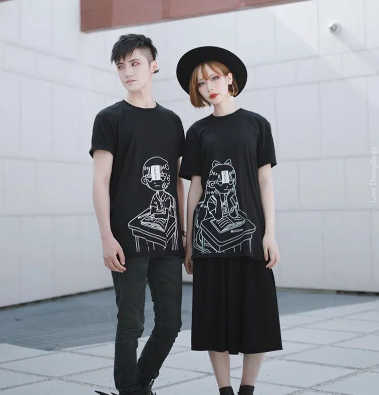 Harajuku/крутая свободная черная футболка с принтом для мальчиков и девочек Летняя