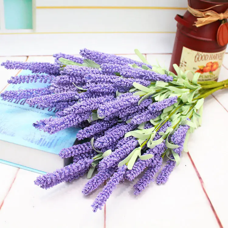 light purple 1 шт 12 главы Искусственный Лаванда пенообразующий материал поддельные цветы лаванды Букет для дома Свадебные украшения садовый декор яркие - Цвет: light purple