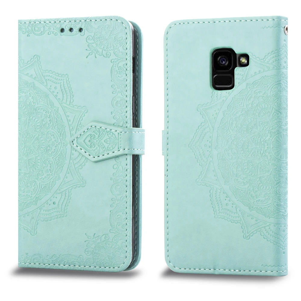 Кожаный чехол книжка Mandalas с цветами для Samsung Galaxy A50 A70 A6 A8 2018 J4 Plus J6 J8 J3 2016 J5 J7 2017