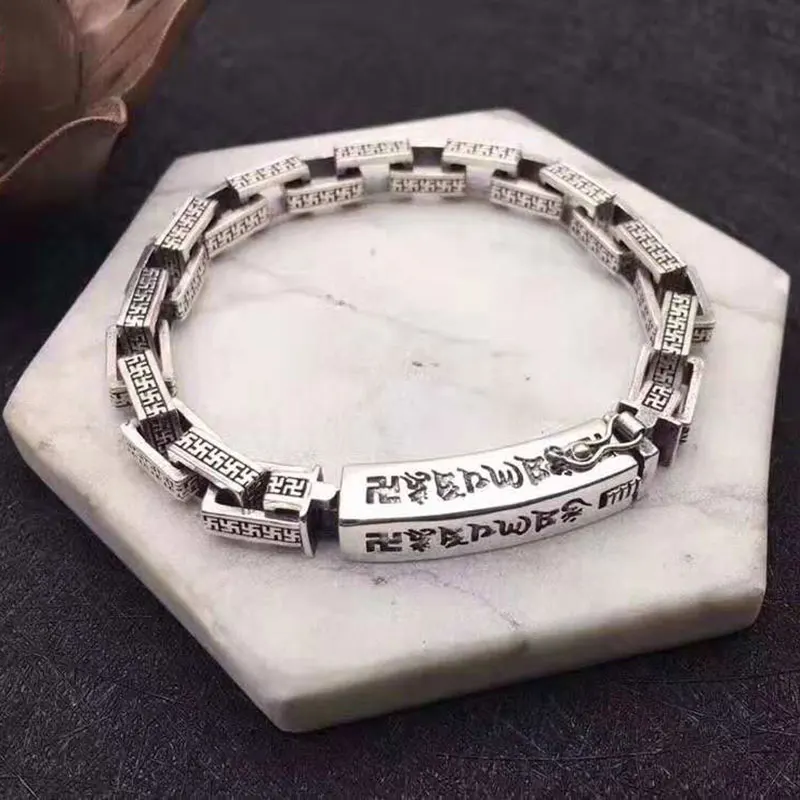 SOQMO браслеты Будды для мужчин из серебра в стиле ретро полированного стекла с