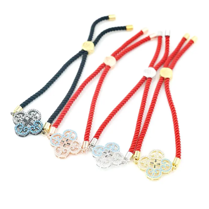 BPPCCR Minimalism Micro Inlay CZ Lucky Four Leaf Clover Couples Bracelet For Men Women Red Thread Shamrock Bracelets Jewelry | Украшения и