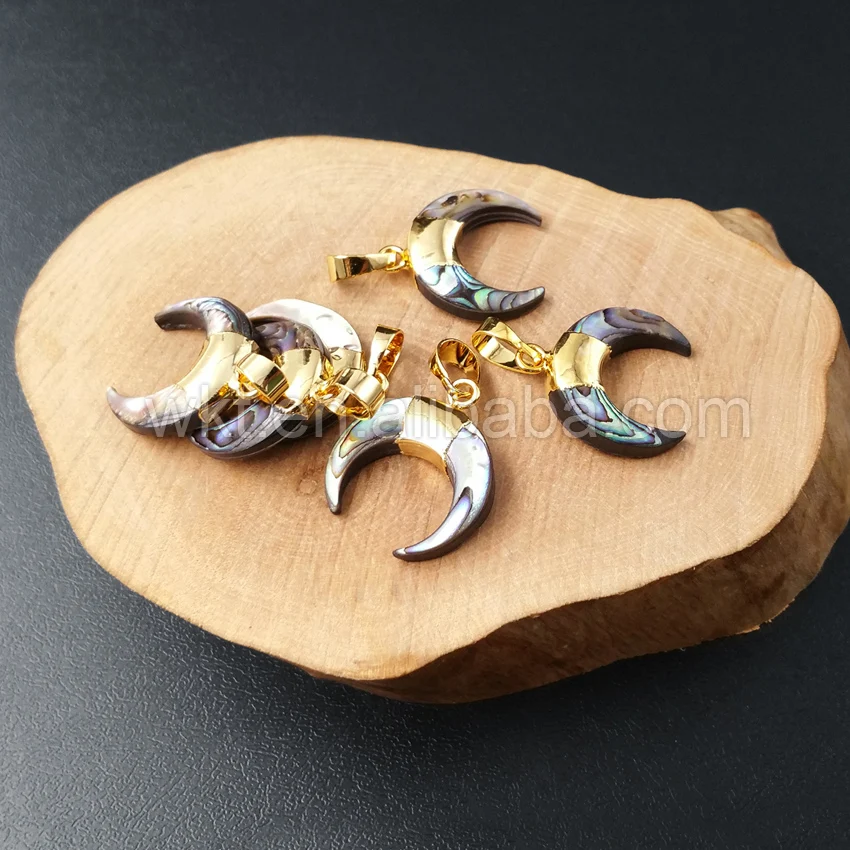 Женская милая маленькая подвеска в виде полумесяца 24k|horn pendant|crescent horn pendantshell abalone |
