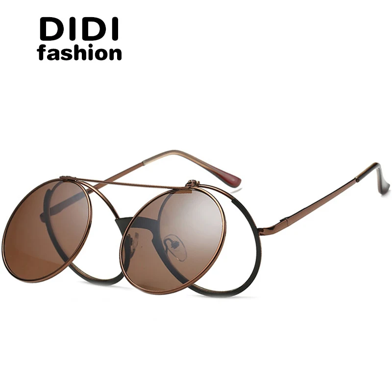 Солнцезащитные очки DIDI Lovers в стиле стимпанк тонкие круглые розовой оправе с