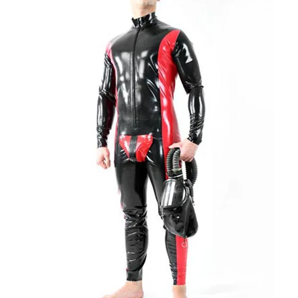 

Latex Codpiece Catsuit For Men Red Catsuit Sexy Wear 0.8MM Thickness Latex Catsuit
