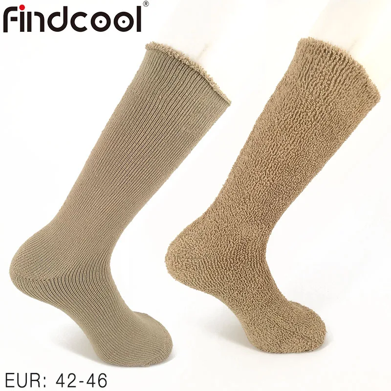 Beige EUR 42-46 FINDCOOL, шерсть мериноса, плотные теплые носки, носки для велоспорта, носки для верховой езды, мужские, женские, для спорта на открытом воздухе, носки для бега, велосипеда - Цвет: Beige EUR 42-46