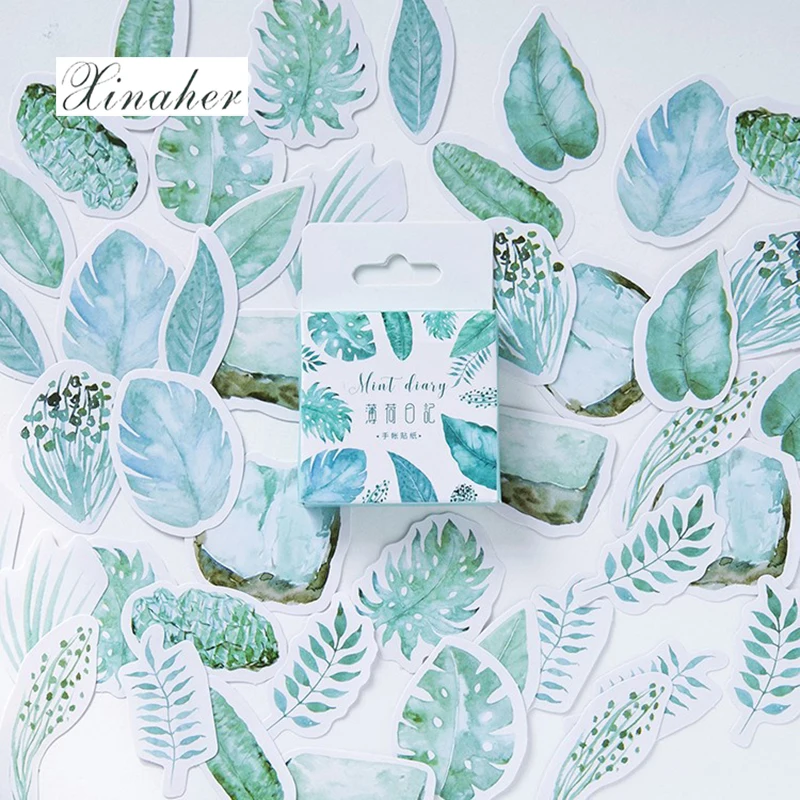 

XINAHER 45 Pcs/box Plants Green Leaves paper sticker decoration stickers DIY for craft diary scrapbooking planner label sticker