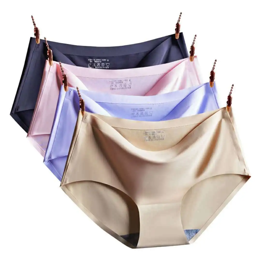 4 шт кусок типа бесшовные ледяной шелк Трусы женские сексуальные трусы со средней
