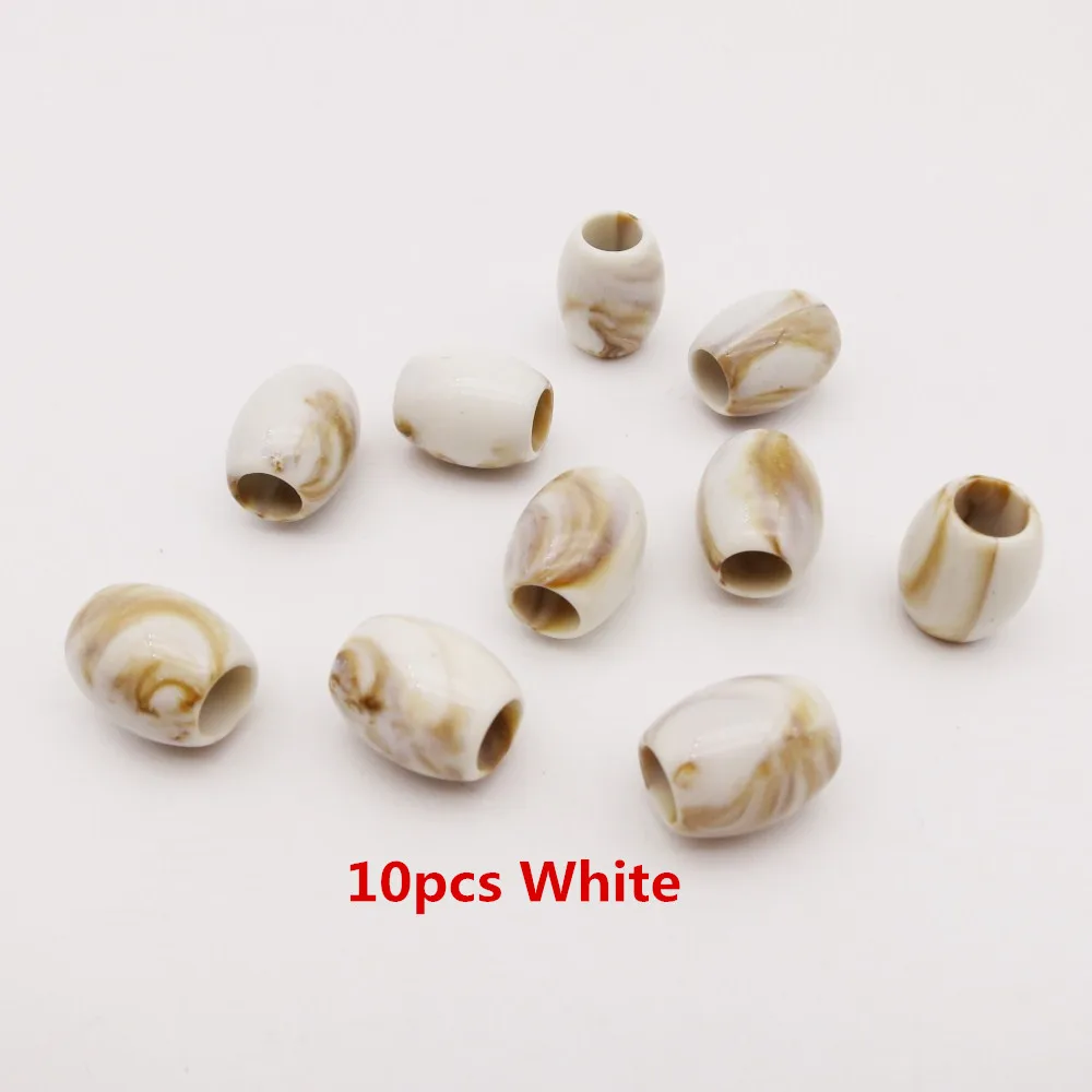 10pcs White 10 шт.-20 шт., акриловые, разные цвета, 4 цвета, вязаные крючком Детские косы для волос, dread dreadlock, бусины кольца, трубка, Приблизительно 6 мм, аксессуары для отверстий - Цвет: 10pcs White