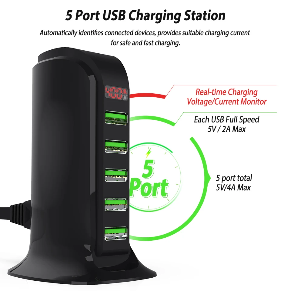 5 Порты и разъёмы зарядное устройство usb multi концентратор светодиодный Дисплей зарядка через usb док-станция Универсальный держатель для мобильного телефона для рабочего стола, настенные домашние зарядные устройства EU штепсельная вилка стандарта США