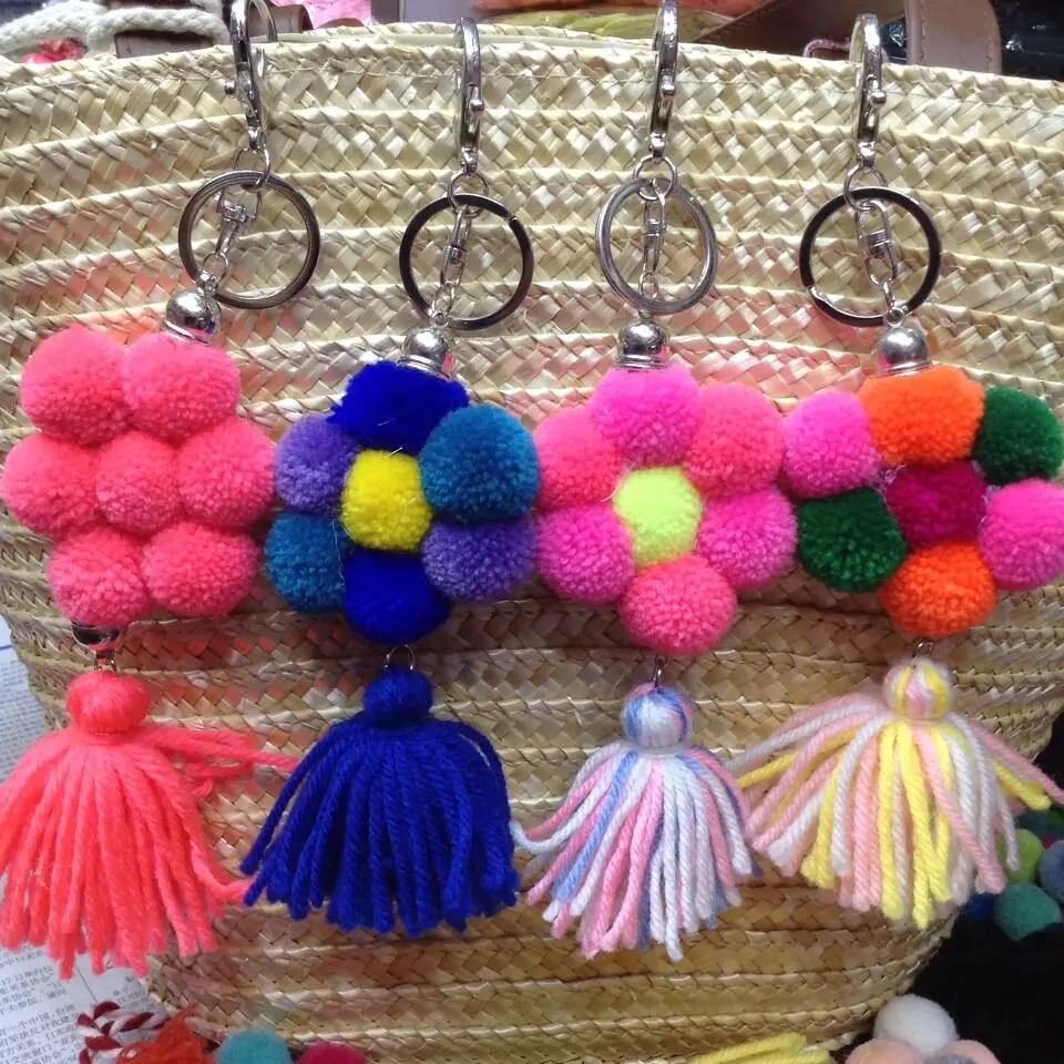 2020 новый в богемном стиле босоножки с помпонами С меховым помпоном подсолнечника