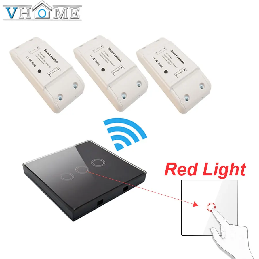 black 3ch set VHome, умный пульт дистанционного управления, сенсорный переключатель, RF 433 МГц, релейный приемник, мощность переменного тока, 90-250 В, 5A, беспроводной светодиодный светильник, переключатель, передатчик - Цвет: black 3ch set